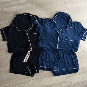 Stars Above & Auden Collared Short Sleeve Pajama Set Bundle- Black/Navy- Women M